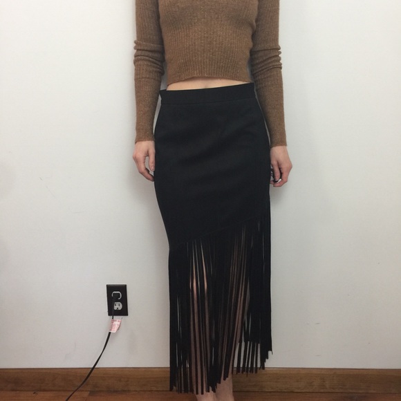 Zara Dresses & Skirts - ZARA Black Long Boho Fringe Faux Suede Skirt